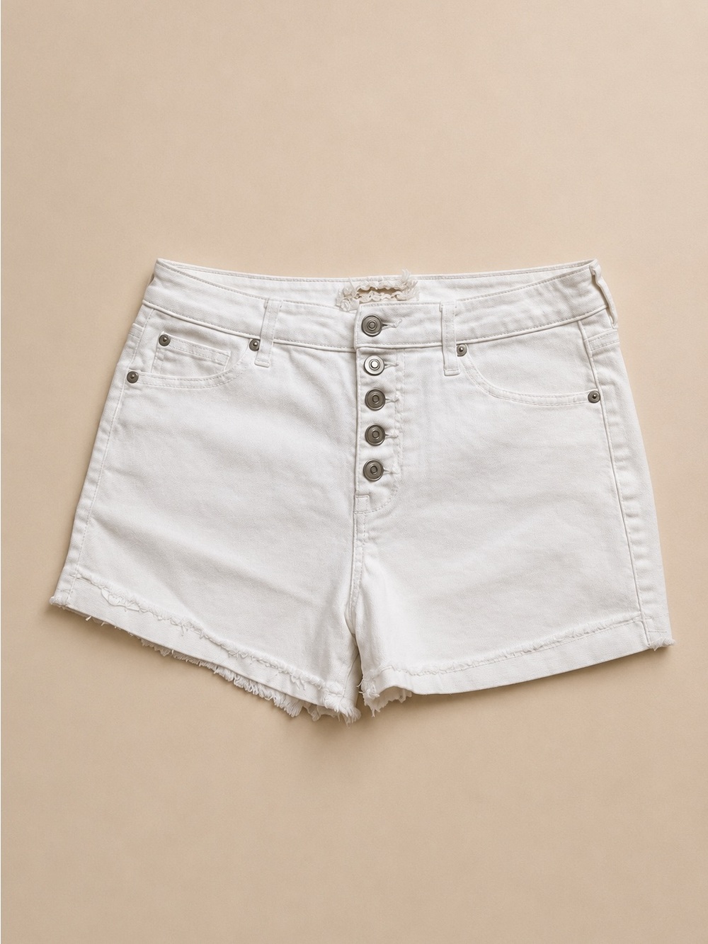 Altar’d State White Button Fly Denim Shorts Size 28 Raw Hem Summer